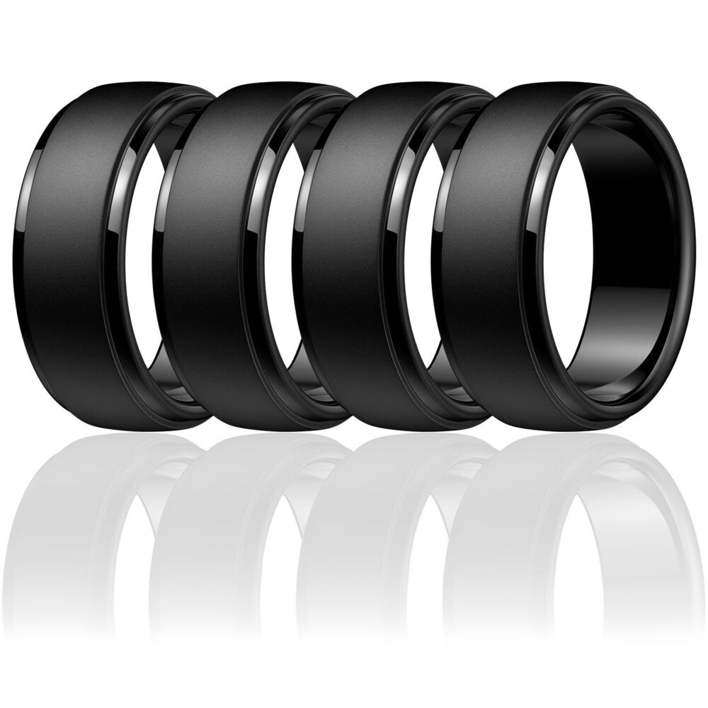 Men's Silicone Wedding Rings: Classic Black Step Edge Rubber band 10mm